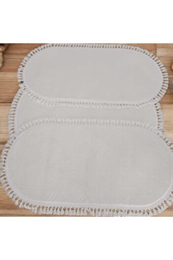 ALTUN CARPET Set of 3 Modern Plush Carpet Post Carpet Pompom Fringed Non-Slip Base 1 Piece 80X80 + 2 Pieces 40X80