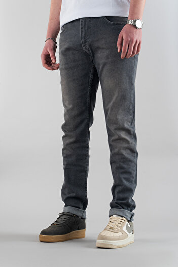 bombe Erkek Gri Slim Fit Likralı Kot Pantolon