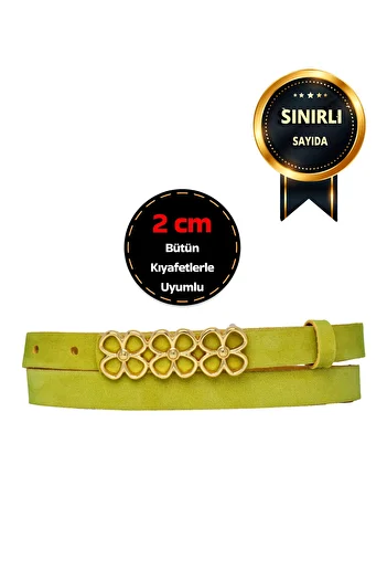 GoDeri 2cm Pistachio Green 100% Genuine Soft Nubuck Leather Women's Belt - Dress and Pants 3Flower