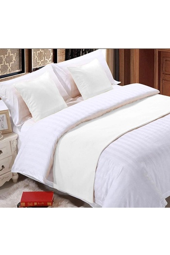 Pyramid Home Double Bed Beige Linen Runner & Throw Pillow Set