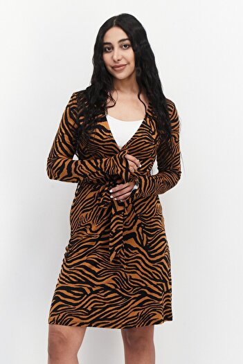 NA-KD Women Animal Print Belted Mini Dress, Brown
