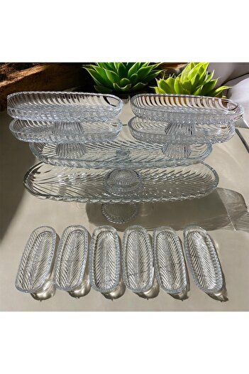 DAFE HOME DAFE&HOME  AYAKLI CAM SUNUMLUK SETİ 12 ( prç ) santa sunumluk 40 cm ayaklı sunumluk 33 cm  sunumluk