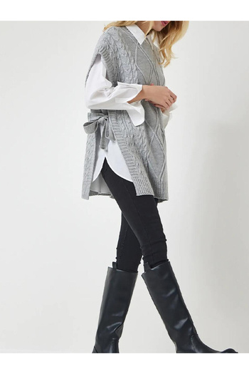 YUGA KNİTTİNG Women's Sweater with Side Tie Knitting Detail 75cm