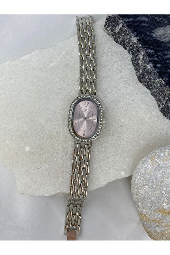 Coliseum Vintage Pink Silver Women's Wristwatch with Design Stone Detail