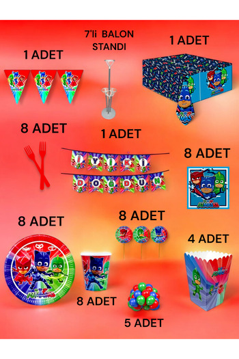 VibeHome 8 Person Pijamask Themed 2XL Pack - Birthday Party and Fun Events
