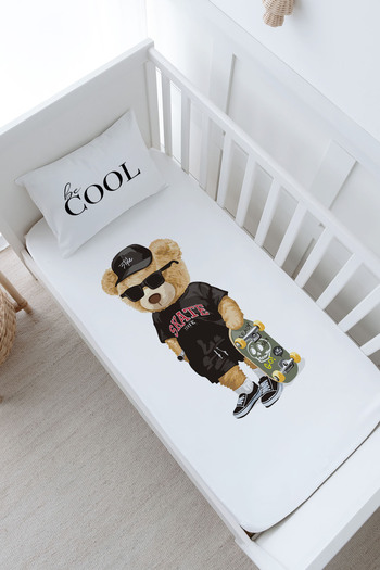 Tuğba Kuğu Baby Size Fitted Sheet Set - Pure Baby Series - Skateboarded Teddy Bear
