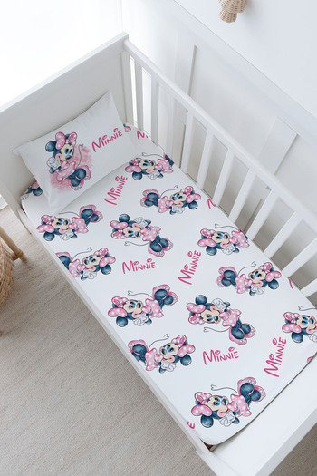 Tuğba Kuğu Baby Size Fitted Sheet Set - Cartoon Series - Mini Mouse with Cute Pink Dress