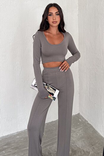 02Lady Fashion Fabric Soft Texture Bottom Top Set