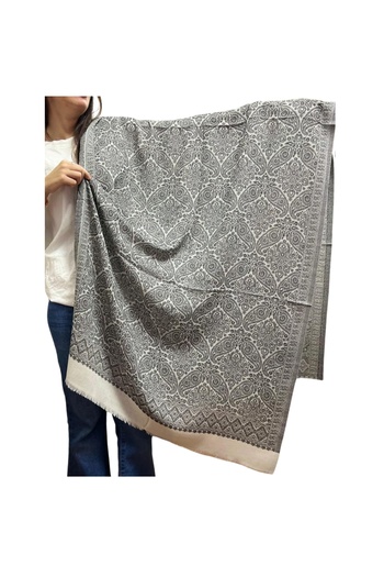 MODA Ethnic Patterned 100% Khaki Cashmere Shawl
