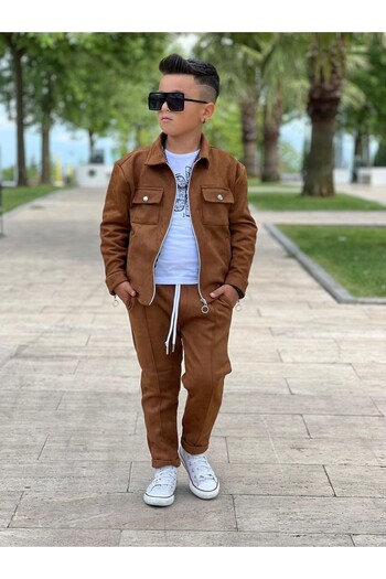 Bisahane Boy's Zippered Suede 3 Piece Set