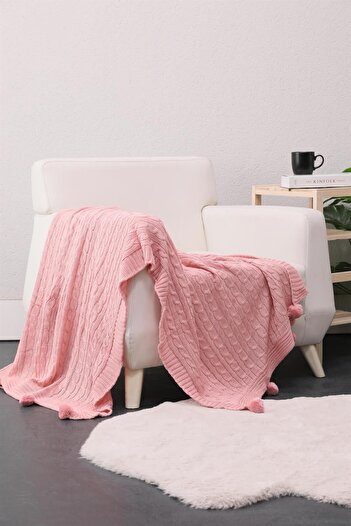 ART ÇEYİZ Pompom Knitted Knitted Tv Blanket (Sofa Shawl)