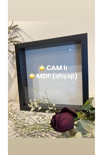 Sevcan sanat atölyesi 25x25x3 MEMORY frame with BLACK glass, flower, souvenir, roses box