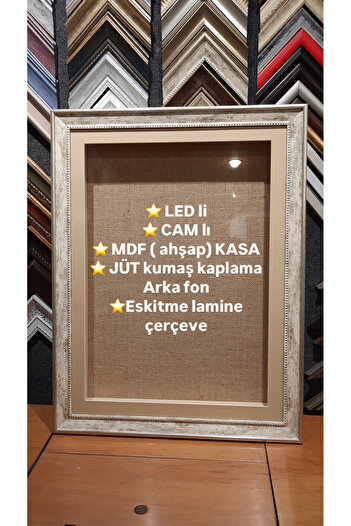 Sevcan sanat atölyesi 40×50 Cream Antique Laminated, Glass Flower Frame Memory Frame