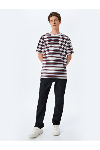 Koton Crew Neck Regular Fit Short Sleeve Cotton Stripe T-Shirt