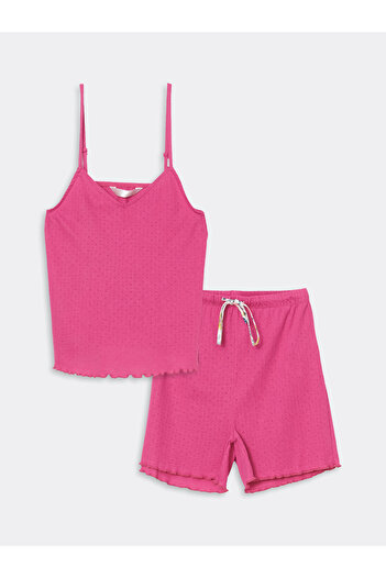 LC Waikiki U Neck Self Patterned Straps Women's Shorts Pajama Set