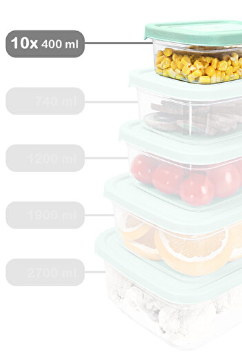 Meleni Home 400ml Green Food Storage Container - 10 Pcs Rectangular, Microwavable Organizer