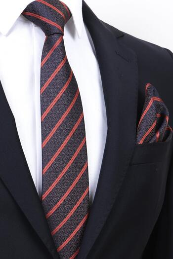 Esgue Handmade 7.5 cm Navy-Coffee & Copper Striped Patterntissue Tie