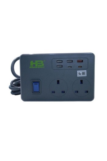 Home Best 2-Way Socket Power Extension Cord with 6-USB Ports 3m