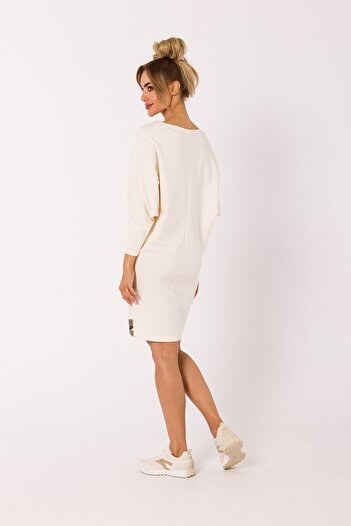 Made of Emotion Sexi tOne sizec dress with a plunging v-neck and logo stripes in the bottom hem.