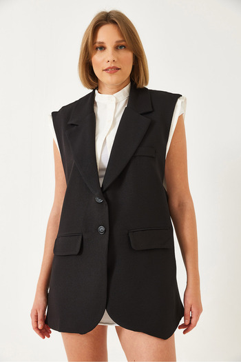 Bianco Lucci Women's Shirt Detailed Long Vest 60356 60271016