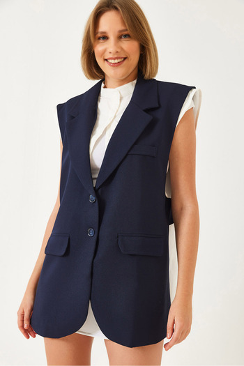 Bianco Lucci Women's Shirt Detailed Long Vest 60356 60271016