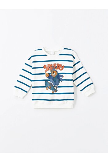LC Waikiki Lcw Kids Beige Crew Neck Striped Boys Sweatshirt and Sweatpants Bottom 2 Pcs