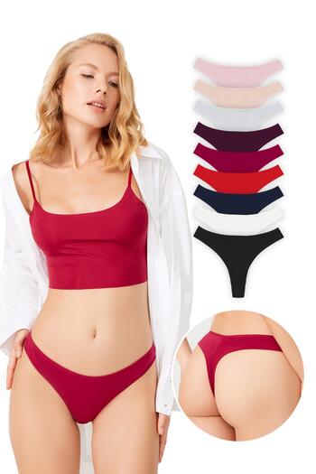 Cottonhill Basic Cotton Women's Thong Panties 9-Pack