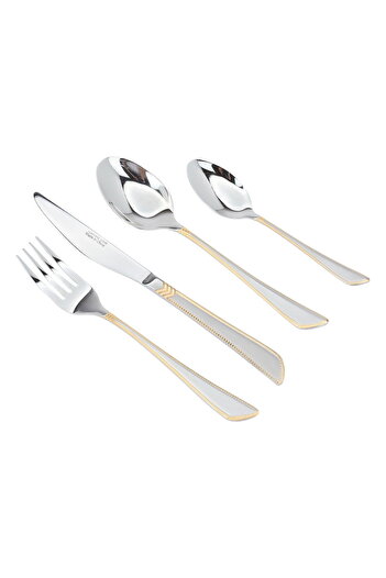 Alsaif Gallery Saif Gallery Stainless Steel Spoon Set, 24 Pieces, Gold Silver Pattern