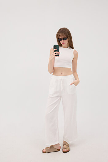 Addax Elastic Waist Wide Leg Trousers Pn13473-J8