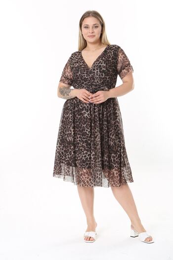 modayız Double Breasted Collar Plus Size Patterned Short Sleeve Dress 30A-2531