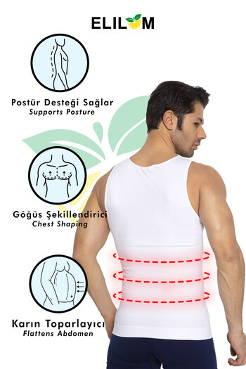 elilom Men's Corset Undershirt - Belly Recovery and Waist Slimming, Upright Posture (Yukka)