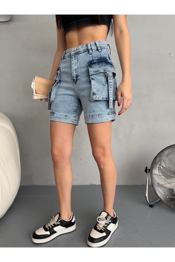 alanora High Waist Flexible Women'sJeanShorts - with Cargo Pocket