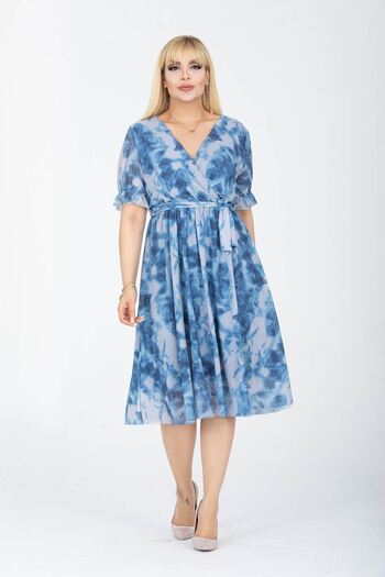 modayız Double Breasted Collar Plus Size Short Sleeve Dress 41C-2414