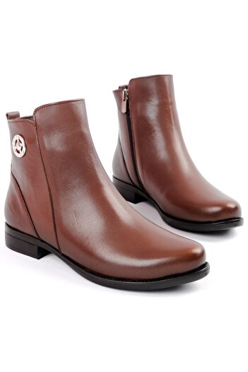 Lal Shoes & Bags Γυναικείες μπότες Lavi από γνήσιο δέρμα με λεπτομέρεια από στρογγυλή πέτρα - Καφέ
