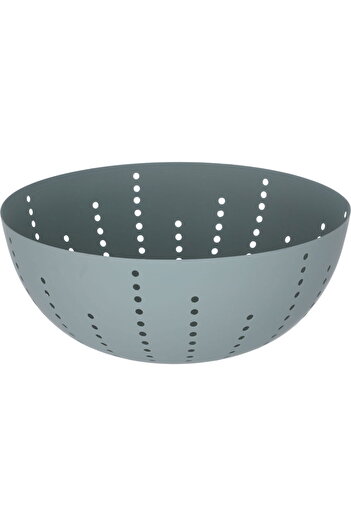Alsaif Gallery Saif Gallery Round Steel Bowl, 24 x 24 x 10 cm, Double Base, Medium - Grey