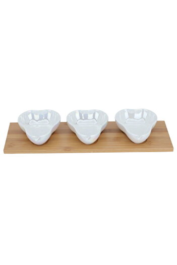Alsaif Gallery Saif Gallery Porcelain Bowl Set, 4 Pieces, Fruit Shape, Wooden Plate - White