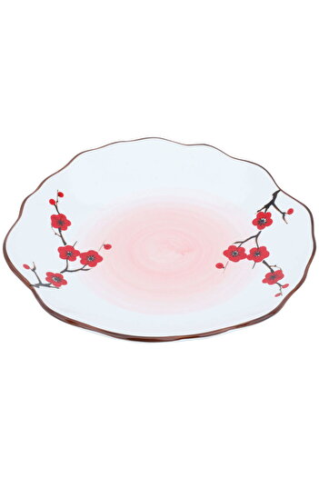 Alsaif Gallery Saif Gallery Porcelain Dessert Plate, 10.5", Wavy, Floral Pattern - White