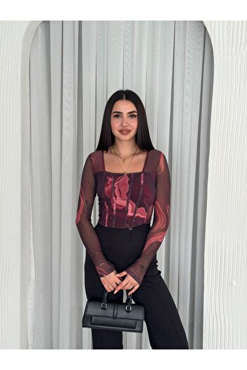 HAKKE Square Collar Tulle Crop BLUZ