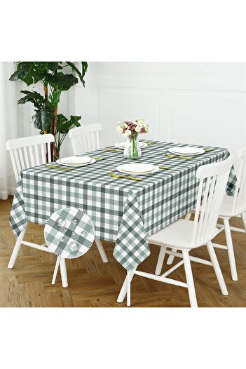Evim Canvas Checkered Liquid Proof Stain Resistant Tablecloth Water Green