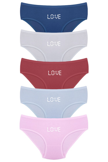 Onurel   Pachet de 5 chiloți din lycra cu imprimeu mixt Love pentru fete