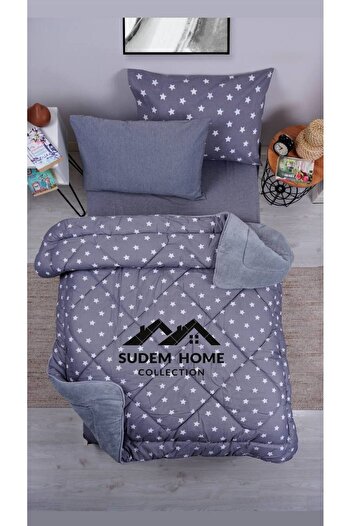Sudemhome Single Double Sided Welsoft Fluffy Soft Sleeping Set Anthracite Star (with Elastic Sheets)
