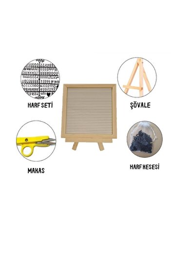 fikirstore Ahşap Şövaleli Ahşap Çerçeveli Özelleştirilebilir Mesaj Panosu Yazı Tahtası Seti