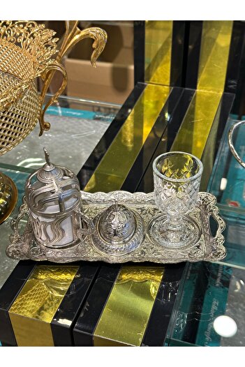 LeesHome Silver Color Groom Coffee Tray and Cup Set - Including 1