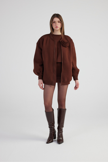 HOLLY LOLLY Καφέ Χρώμα Oversize Alexa Bomber Jacket - Αποσπώμενη ροζ λεπτομέρεια και επένδυση