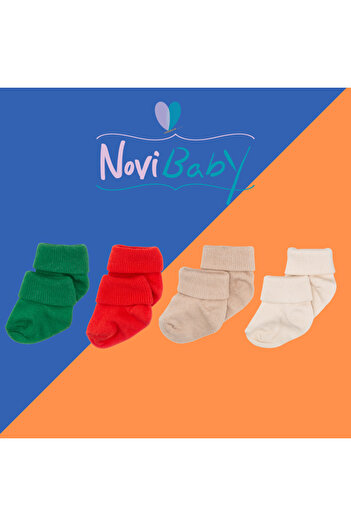 Novibaby 4-Piece Bamboo Baby Socks, Newborn Baby Socks, Girls Boys, White Pink Ecru