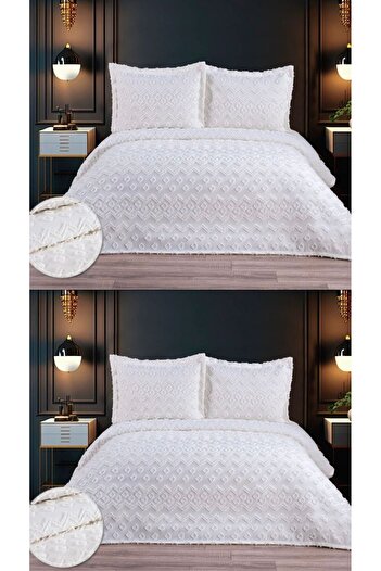 bursa çeyiz Fenomen Daisy Pique Nordic Bedspread Set - Cream