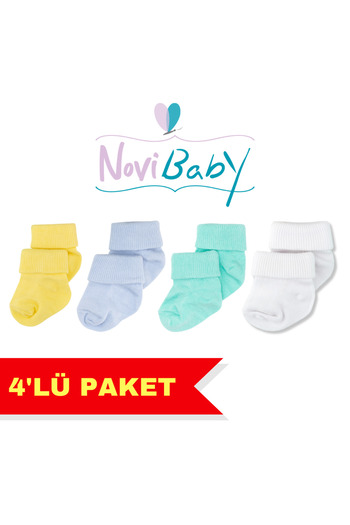 Novibaby 4-Piece Bamboo Baby Socks, Newborn Baby Socks, Girls Boys, White Pink Ecru