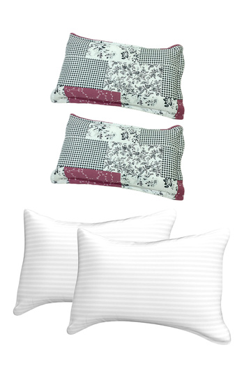 Generic Floral 4 Piece Set of 2 Pillows and 4 Pillow Case 50x75cm