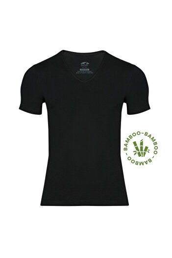 Şahin Şahin Men's Short Sleeve V-Neck Black Bamboo Bodysuit - Pack of 2