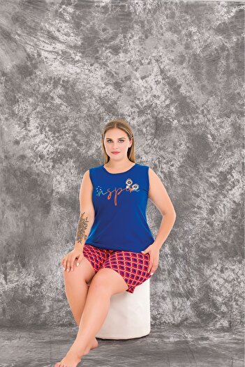 Lady Lingerie 93% bumbac 7% lycra Set pijama pentru femei cu guler turnut și pantaloni scurți fără mâneci